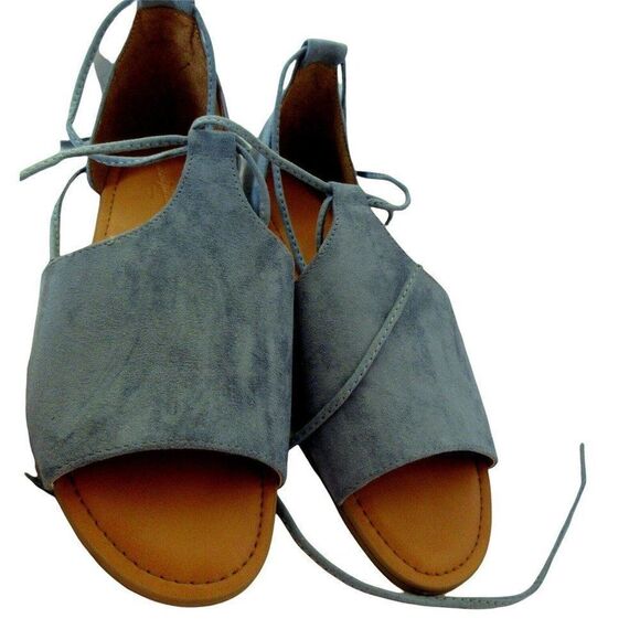 Universal Thread Faux Suede Blue AILEEN Lace Up Sandals 8.5M Open Toe Ankle Tie - Picture 3 of 9